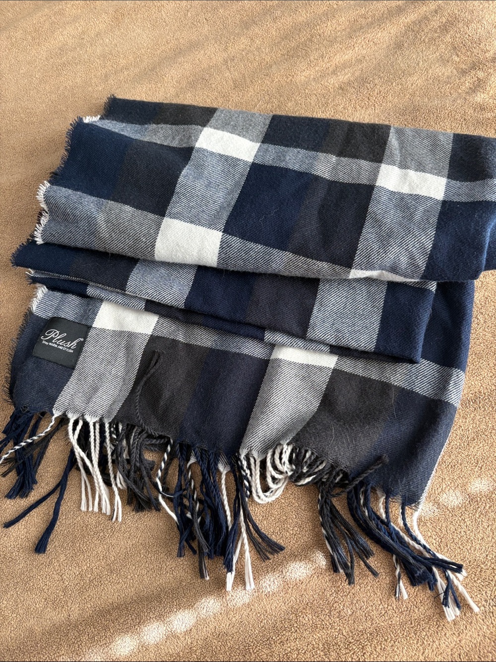 Lush Navy, Gray & White Plaid Scarf for Men